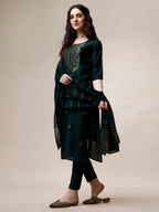 Embroidered Kurta With Pant And Dupatta Set, Multicolor - Hiral Fashion | Grocsy