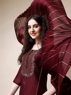 Embroidered Kurta With Pant And Dupatta Set, Multicolor - Hiral Fashion | Grocsy