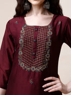 Embroidered Kurta With Pant And Dupatta Set, Multicolor - Hiral Fashion | Grocsy