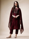 Embroidered Kurta With Pant And Dupatta Set, Multicolor - Hiral Fashion | Grocsy