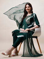 Embroidered And Leheriya Printed Kurta With Pant And Dupatta Set, Multicolor - Hiral Fashion | Grocsy