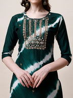 Embroidered And Leheriya Printed Kurta With Pant And Dupatta Set, Multicolor - Hiral Fashion | Grocsy