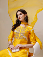 Embroidered And Leheriya Printed Kurta With Pant And Dupatta Set, Multicolor - Hiral Fashion | Grocsy