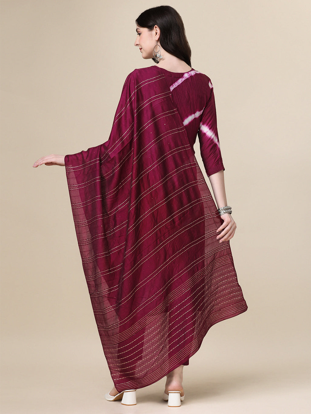 Leheriya Printed & Hand Embroidered Kurta With Pant & Dupatta Set, Multicolor - Hiral Fashion | Grocsy