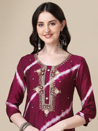 Leheriya Printed & Hand Embroidered Kurta With Pant & Dupatta Set, Multicolor - Hiral Fashion | Grocsy