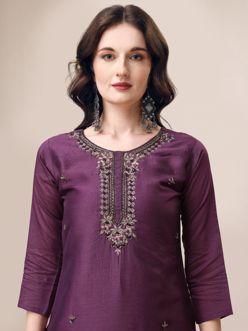 Hand Embroidered Kurta With Pant & Dupatta Set, Multicolor - Hiral Fashion | Grocsy