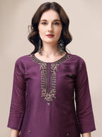 Hand Embroidered Kurta With Pant & Dupatta Set, Multicolor - Hiral Fashion | Grocsy