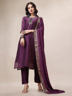 Hand Embroidered Kurta With Pant & Dupatta Set, Multicolor - Hiral Fashion | Grocsy