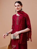 Placement Hand Embroidered Kurta With Pant & Dupatta Set, Multicolor - Hiral Fashion | Grocsy