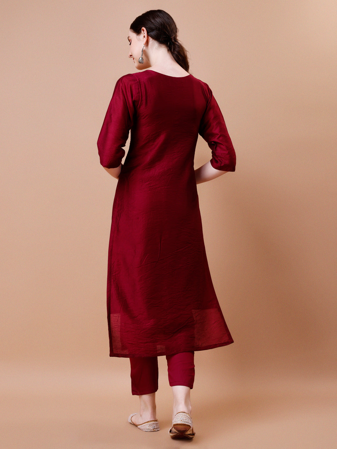Placement Hand Embroidered Kurta With Pant & Dupatta Set, Multicolor - Hiral Fashion | Grocsy