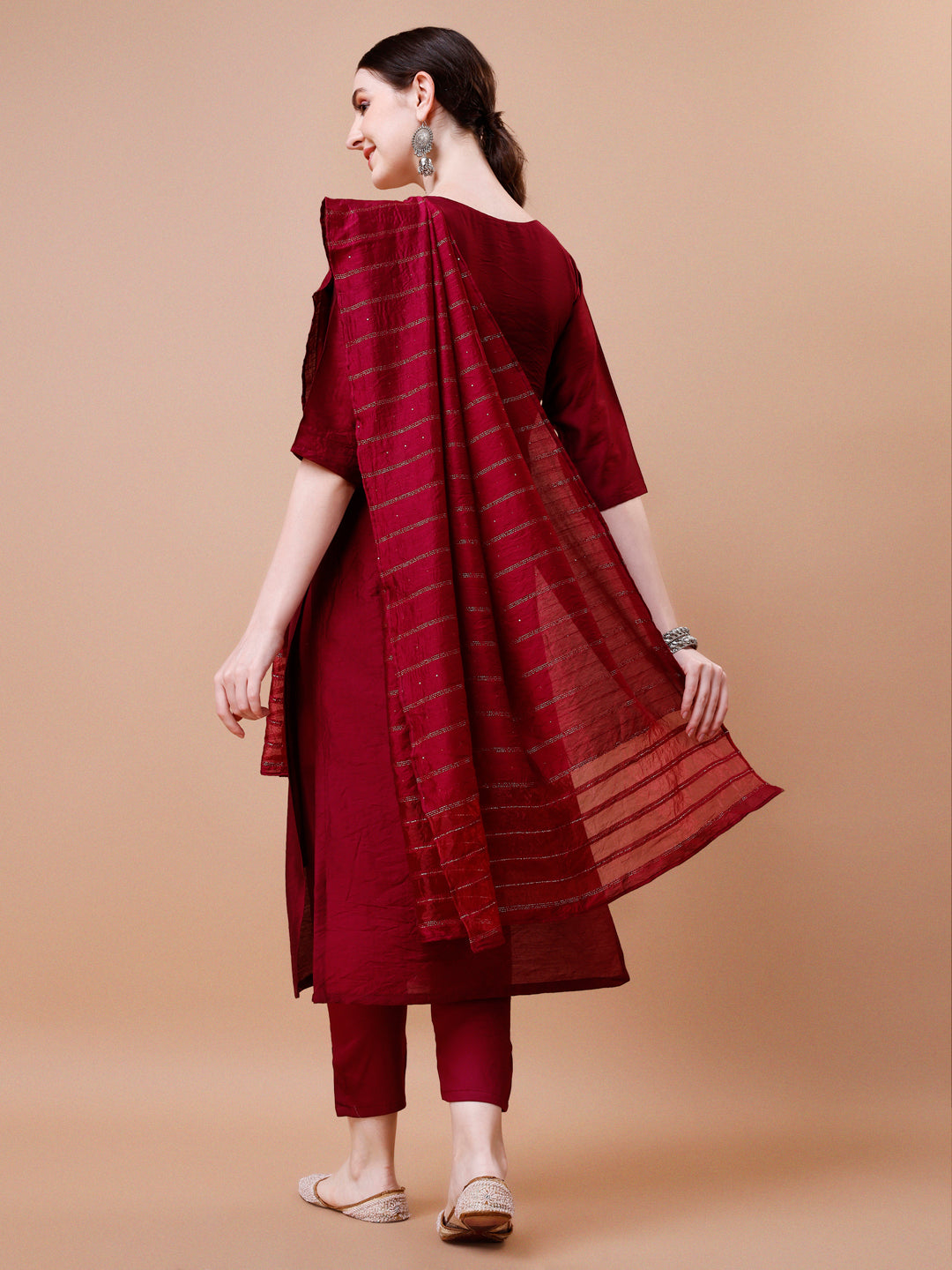 Placement Hand Embroidered Kurta With Pant & Dupatta Set, Multicolor - Hiral Fashion | Grocsy