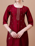 Placement Hand Embroidered Kurta With Pant & Dupatta Set, Multicolor - Hiral Fashion | Grocsy