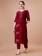 Placement Hand Embroidered Kurta With Pant & Dupatta Set, Multicolor - Hiral Fashion | Grocsy