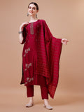 Placement Hand Embroidered Kurta With Pant & Dupatta Set, Multicolor - Hiral Fashion | Grocsy
