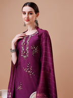 Placement Hand Embroidered Kurta With Pant & Dupatta Set, Multicolor - Hiral Fashion | Grocsy