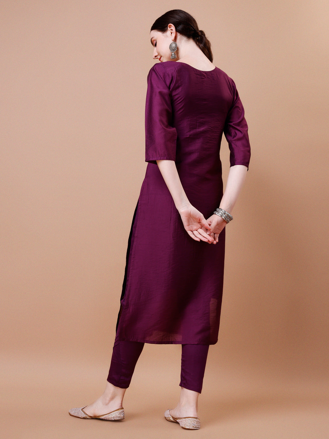 Placement Hand Embroidered Kurta With Pant & Dupatta Set, Multicolor - Hiral Fashion | Grocsy