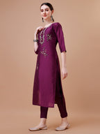 Placement Hand Embroidered Kurta With Pant & Dupatta Set, Multicolor - Hiral Fashion | Grocsy
