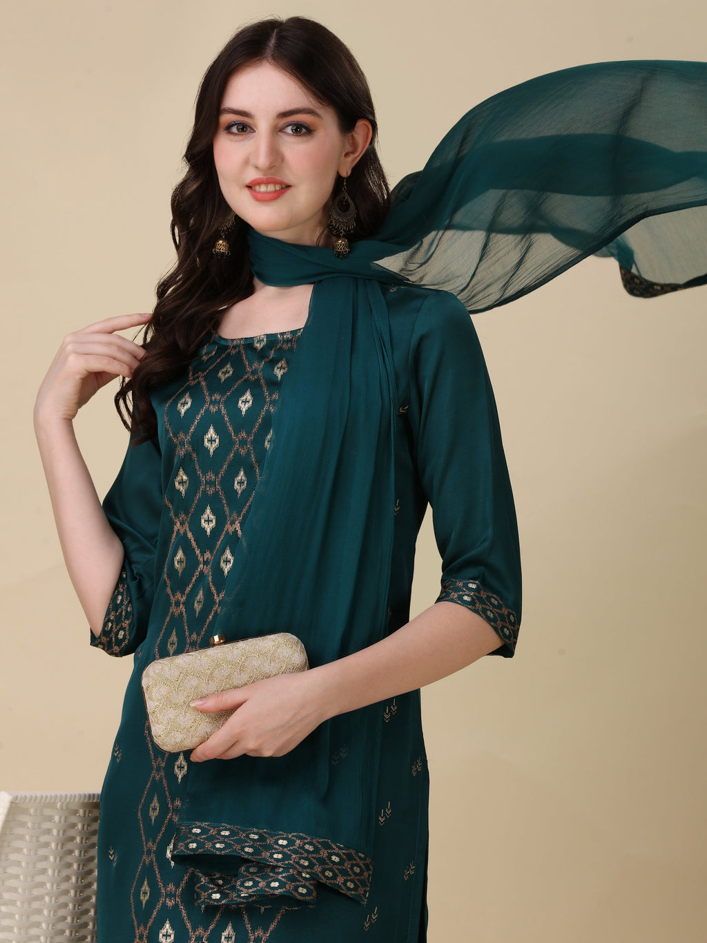 Foil Printed Kurta With Pant And Dupatta Set, Multicolor - Hiral Fashion | Grocsy