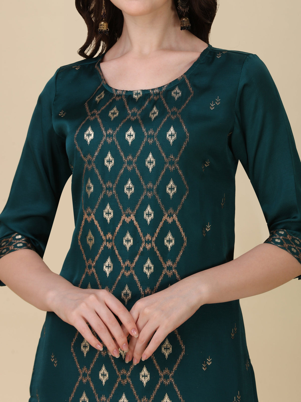 Foil Printed Kurta With Pant And Dupatta Set, Multicolor - Hiral Fashion | Grocsy