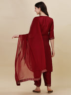 Foil Printed Kurta With Pant And Dupatta Set, Multicolor - Hiral Fashion | Grocsy