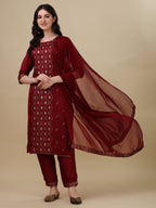 Foil Printed Kurta With Pant And Dupatta Set, Multicolor - Hiral Fashion | Grocsy