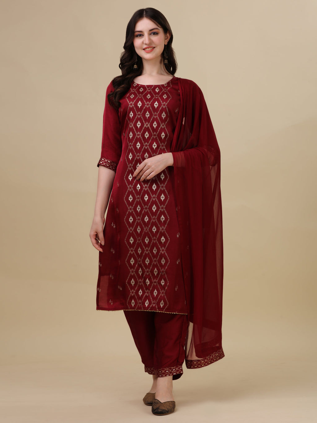 Foil Printed Kurta With Pant And Dupatta Set, Multicolor - Hiral Fashion | Grocsy