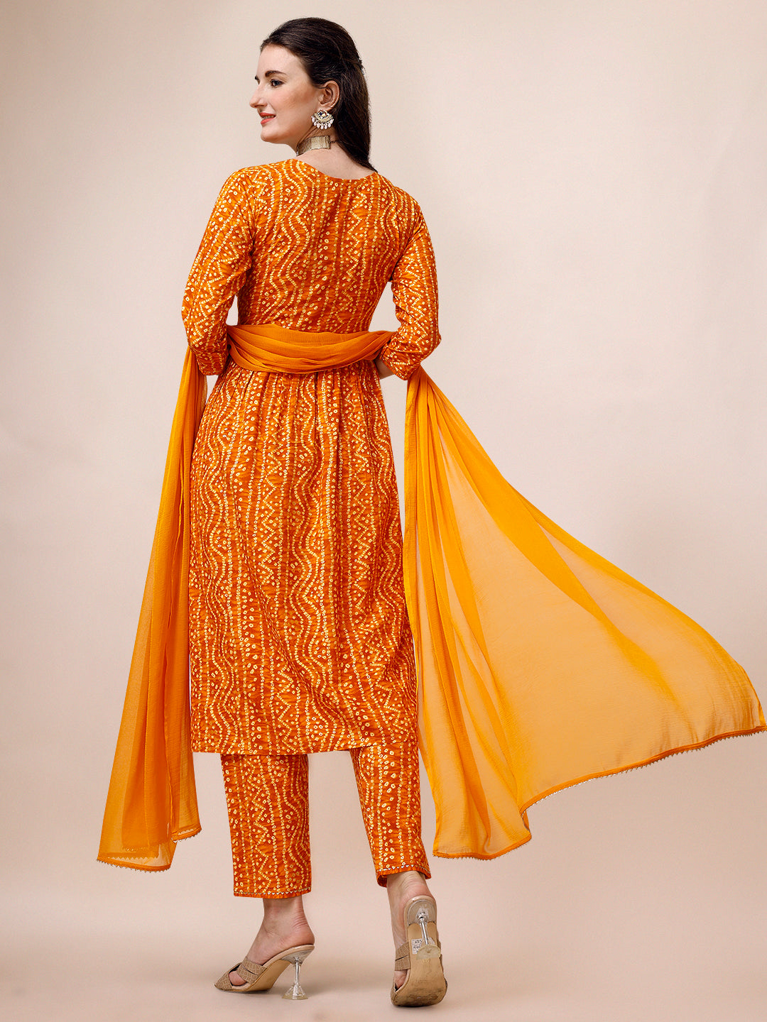 Bandhani Printed & Embroidered Kurta With Pant & Dupatta Set, Multicolor - Hiral Fashion | Grocsy