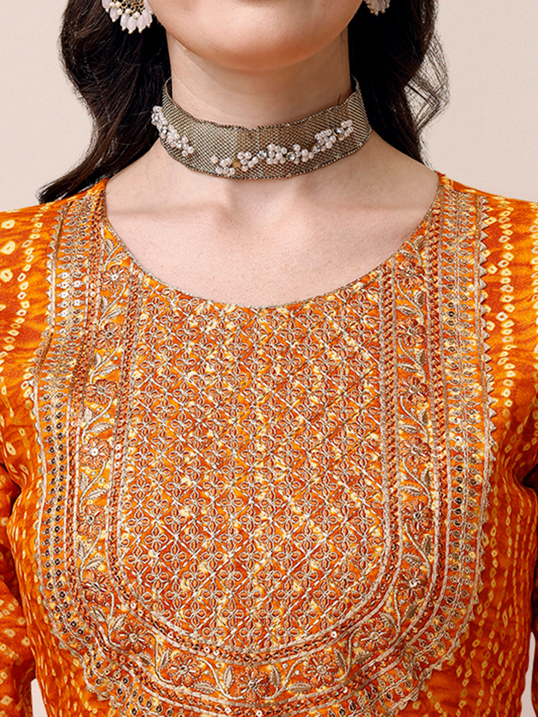 Bandhani Printed & Embroidered Kurta With Pant & Dupatta Set, Multicolor - Hiral Fashion | Grocsy