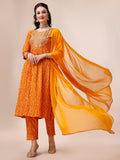 Bandhani Printed & Embroidered Kurta With Pant & Dupatta Set, Multicolor - Hiral Fashion | Grocsy