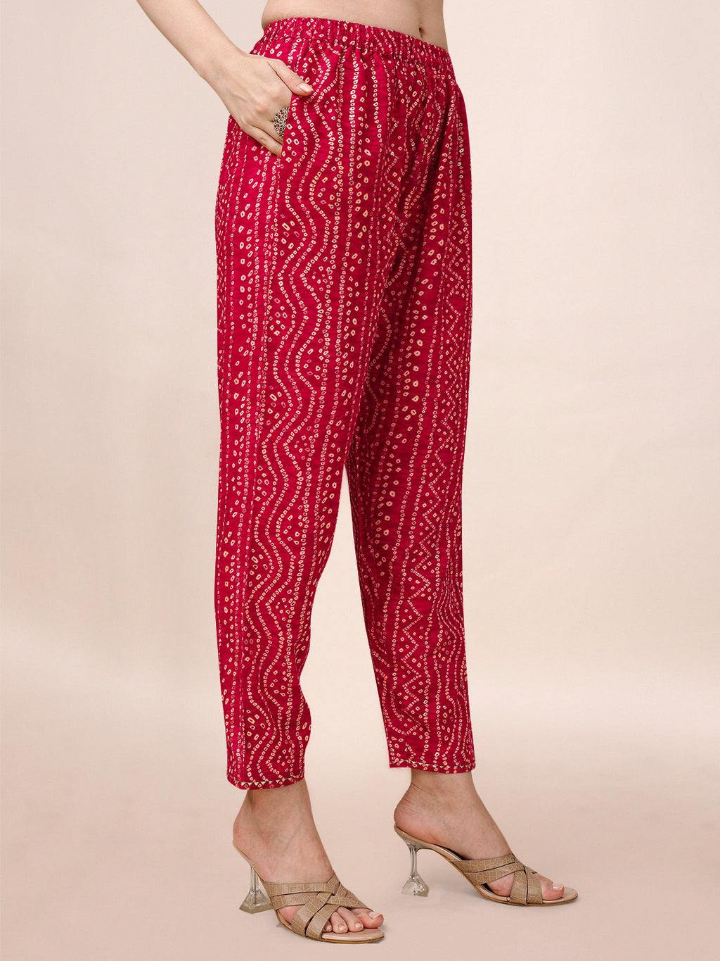 Bandhani Printed & Embroidered Kurta With Pant & Dupatta Set, Multicolor - Hiral Fashion | Grocsy