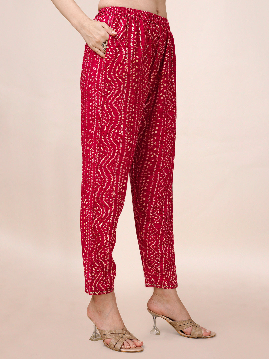 Bandhani Printed & Embroidered Kurta With Pant & Dupatta Set, Multicolor - Hiral Fashion | Grocsy