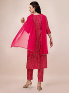 Bandhani Printed & Embroidered Kurta With Pant & Dupatta Set, Multicolor - Hiral Fashion | Grocsy