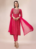 Bandhani Printed & Embroidered Kurta With Pant & Dupatta Set, Multicolor - Hiral Fashion | Grocsy