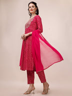 Bandhani Printed & Embroidered Kurta With Pant & Dupatta Set, Multicolor - Hiral Fashion | Grocsy