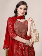 Bandhani Printed & Embroidered Kurta With Pant & Dupatta Set, Multicolor - Hiral Fashion | Grocsy