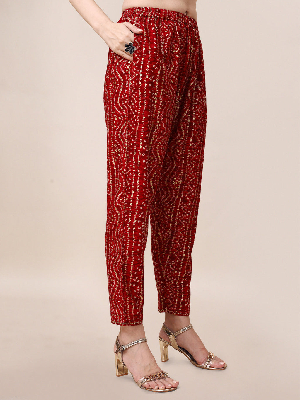 Bandhani Printed & Embroidered Kurta With Pant & Dupatta Set, Multicolor - Hiral Fashion | Grocsy