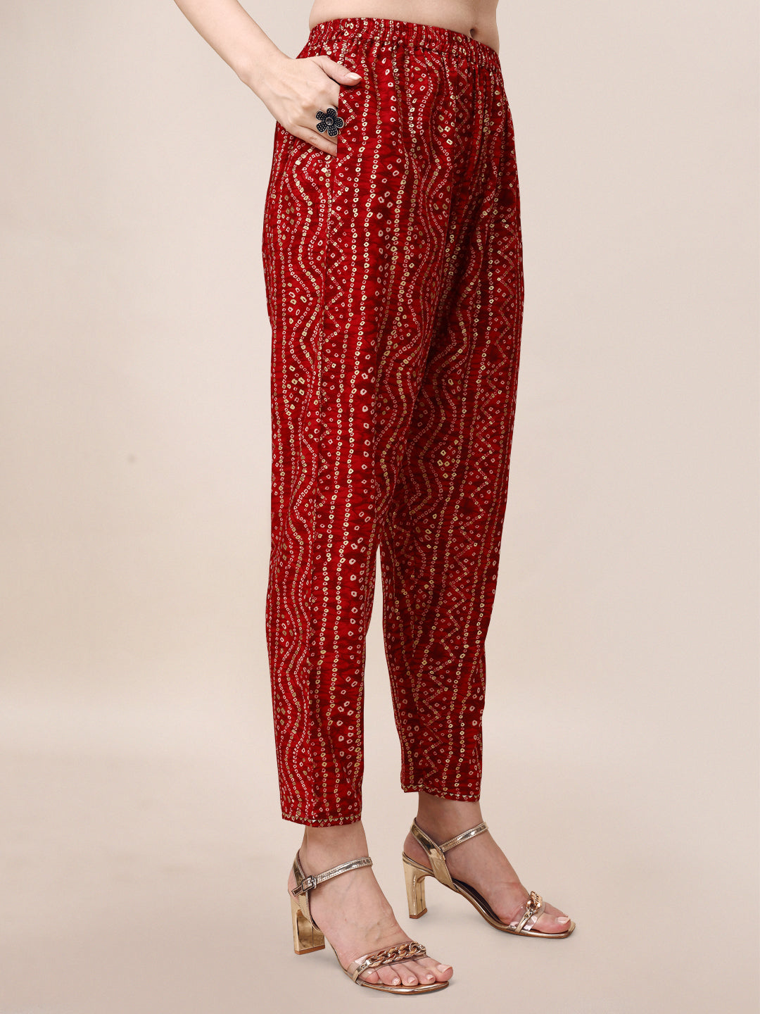 Bandhani Printed & Embroidered Kurta With Pant & Dupatta Set, Multicolor - Hiral Fashion | Grocsy
