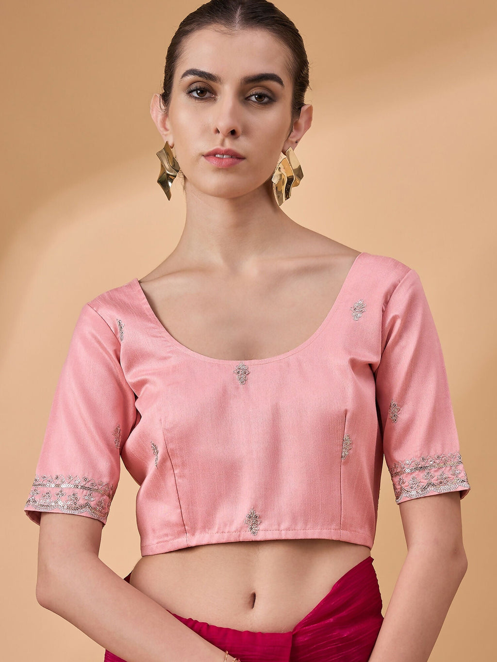 Pink Muslin Embroidered Saree with Unstitched Blouse Piece - Satya | Grocsy
