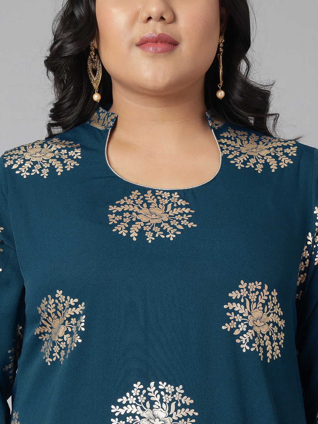Janasya Women's Teal Poly Crepe A-Line Party Kurta Set | Grocsy