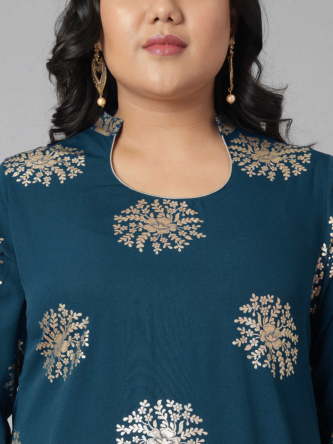 Janasya Women's Teal Poly Crepe A-Line Party Kurta Set | Grocsy
