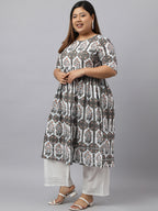 Janasya Women's White Cotton Flared Casual Kurta Set | Grocsy