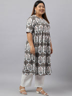Janasya Women's White Cotton Flared Casual Kurta Set | Grocsy