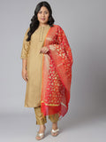 Janasya Women's Gold Poly Silk Straight Festive Kurta Set | Grocsy