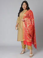 Janasya Women's Gold Poly Silk Straight Festive Kurta Set | Grocsy