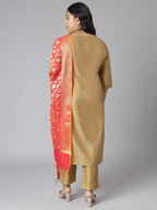 Janasya Women's Gold Poly Silk Straight Festive Kurta Set | Grocsy