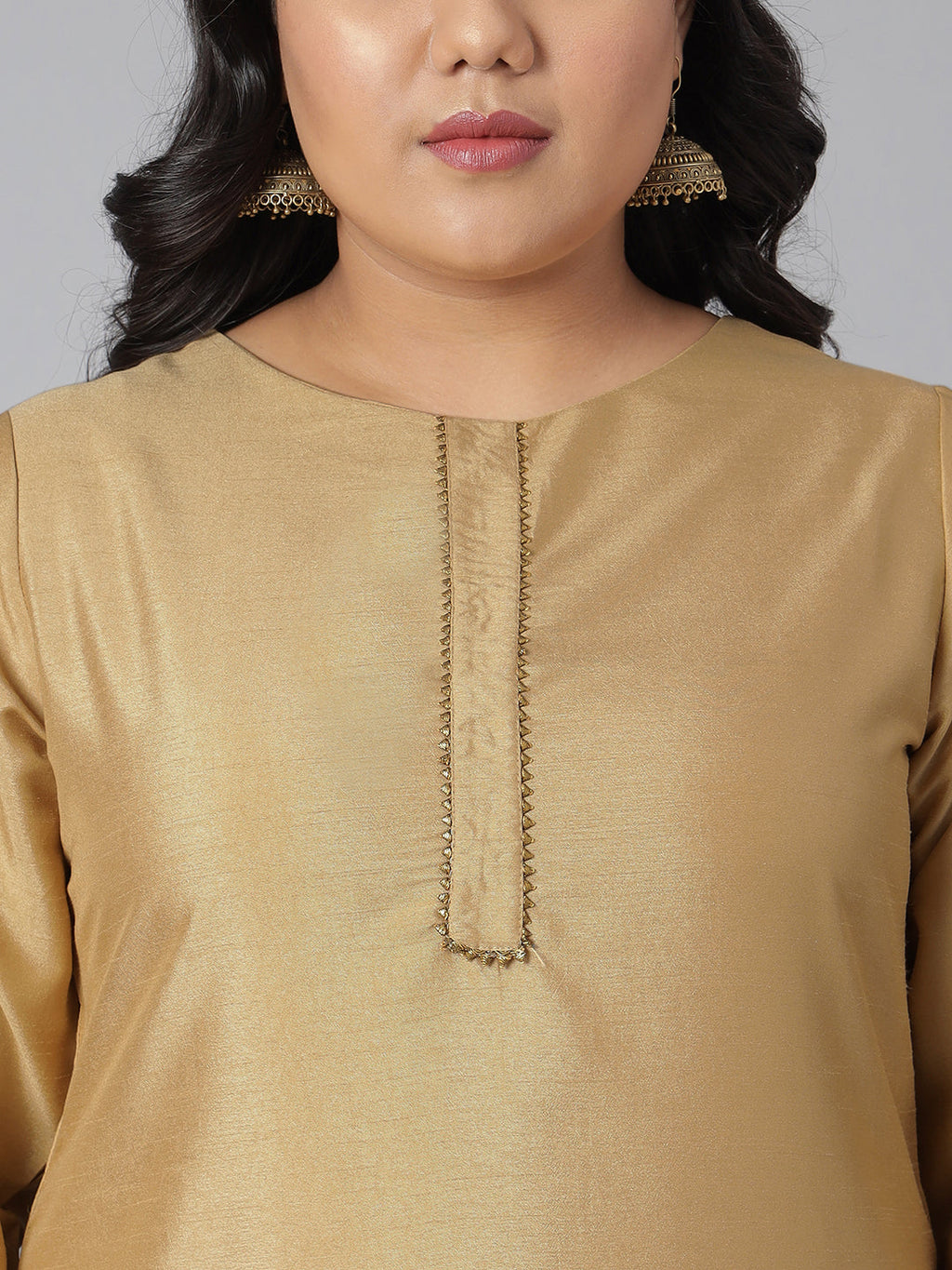 Janasya Women's Gold Poly Silk Straight Festive Kurta Set | Grocsy