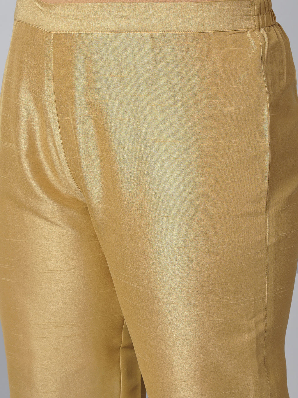 Janasya Women's Gold Poly Silk Straight Festive Kurta Set | Grocsy