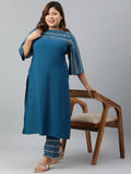 Janasya Women's Teal Poly Crepe Straight Casual Kurta Set | Grocsy
