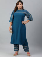 Janasya Women's Teal Poly Crepe Straight Casual Kurta Set | Grocsy