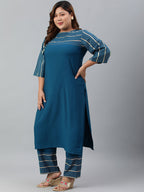 Janasya Women's Teal Poly Crepe Straight Casual Kurta Set | Grocsy